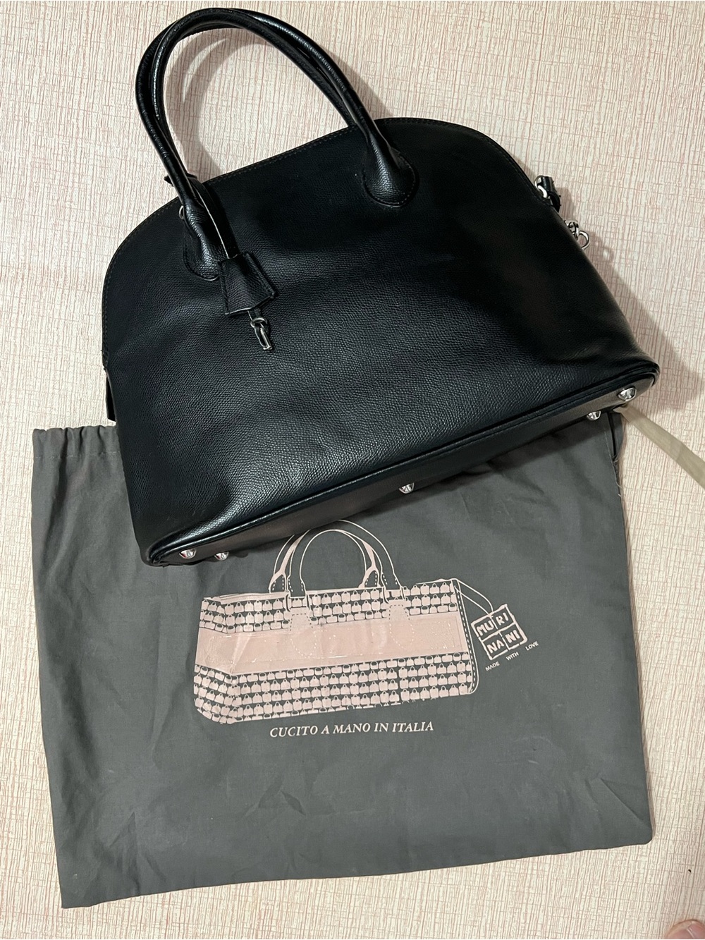 Black Leather Dome Satchel